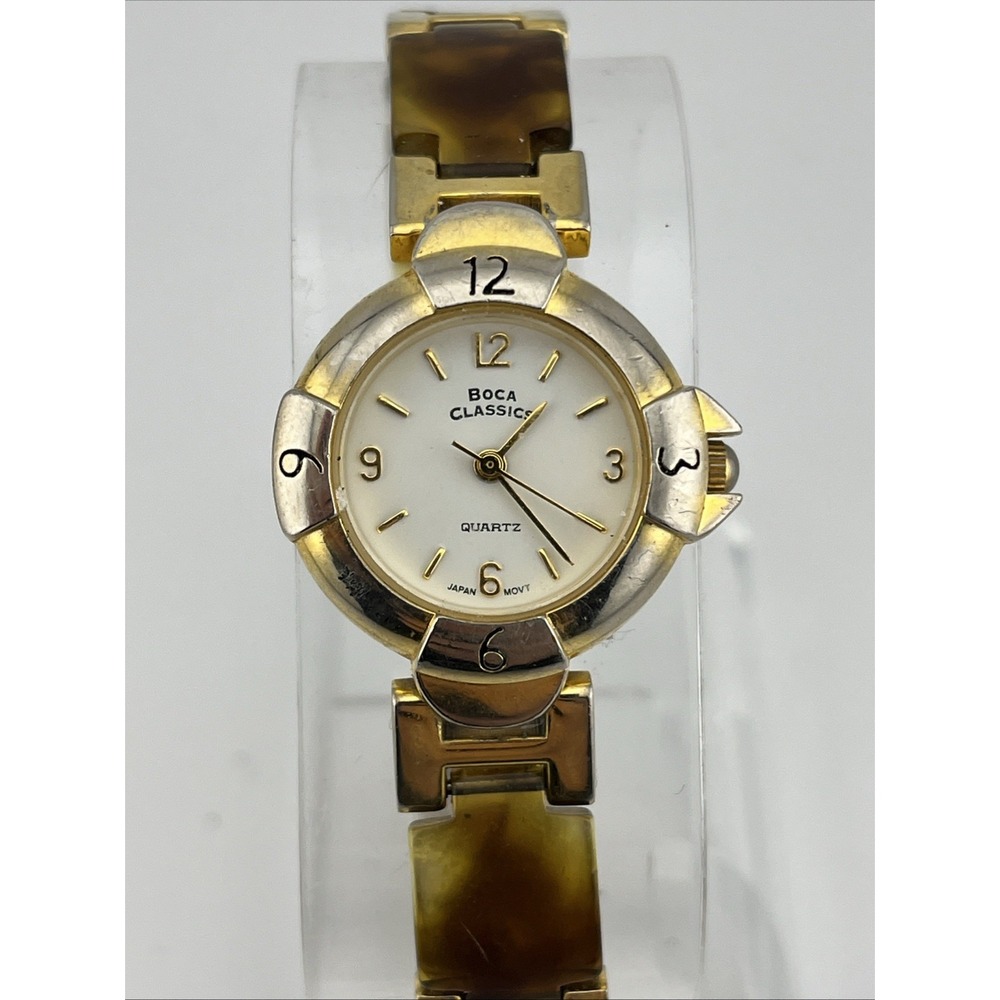 Bocca Classics Watch Women 25mm Case 7.25" Tortoise Shell Band- Needs Battery